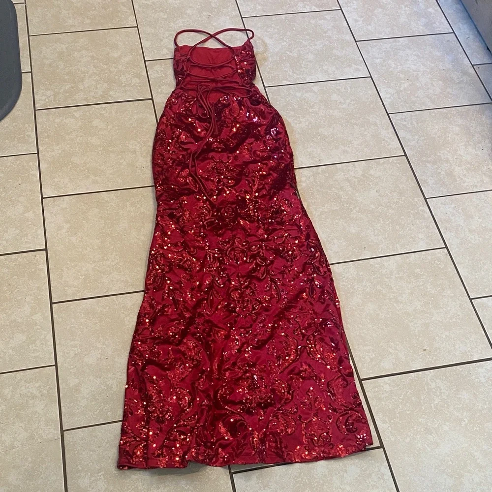 Windsor Red Sequin Prom Dress - Picture 4 of 10